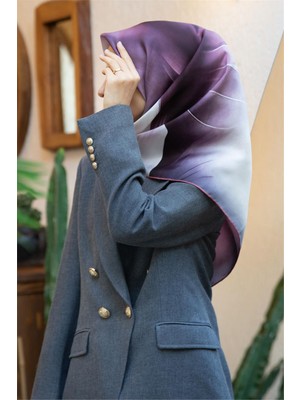 Vissona %100 Twill Ipek Degrade Duman Gri - Pudra Renkli 90X90 Eşarp Dikim Şekli : El Dikişi
