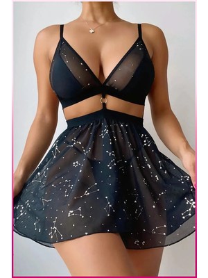 Beruflic Siyah Parlak Yıldızlı Kadın Etekli Fantazi Kostüm