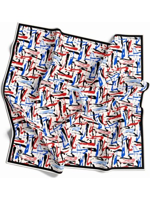 Violla Twill Geometrik Desenli Saks - Kırmızı Renkli 90X90 Eşarp (Ipek Içermez) Dikim Şekli : El Dikişi