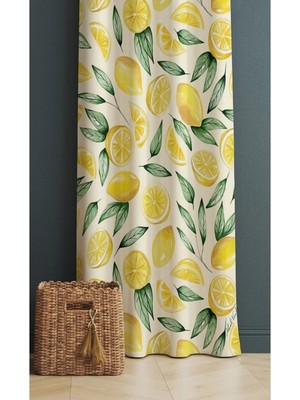 Alamodecor Sarı Limon Desenli Mutfak Fon Perdesi Tek Kanat