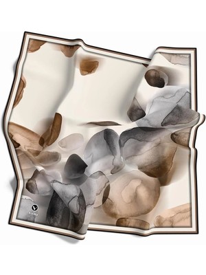 Violla Twill Sulu Boya Desenli Gri - Vizon Renkli 90X90 Eşarp (Ipek Içermez) Kenar Dikiş Şekli El Dikişli