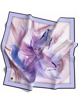 Violla Twill Çiçek Tablo Desenli Lila Renkli 90X90 Eşarp (Ipek Içermez) Kenar Dikiş Şekli El Dikişli