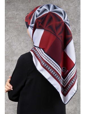 Violla Twill Geometrik Desenli Bordo - Krem Renkli 90X90 Eşarp (Ipek Içermez) Kenar Dikiş Şekli El Dikişli