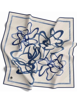 Violla Kristal Çizgili Geometrik Desenli Indigo Renkli 90X90 Eşarp (Ipek Içermez) Kenar Dikiş Şekli El Dikişli