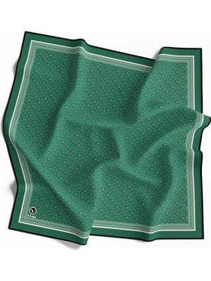 Vissona Kristal Monogram Desenli Petrol Yeşili Renkli 90X90 Eşarp (Ipek Içermez) Kenar Dikiş Şekli El Dikişli
