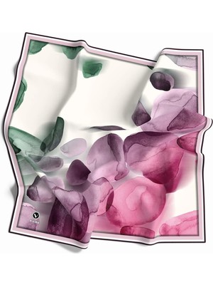 Violla Twill Sulu Boya Desenli Mürdüm - Fuşya Renkli 90X90 Eşarp (Ipek Içermez) Kenar Dikiş Şekli El Dikişli