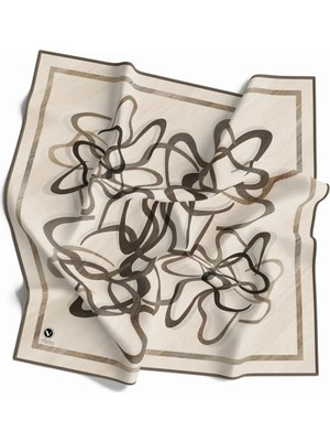 Violla Twill Çizgili Geometrik Desenli Bej Renkli 90X90 Eşarp (Ipek Içermez) Kenar Dikiş Şekli El Dikişli