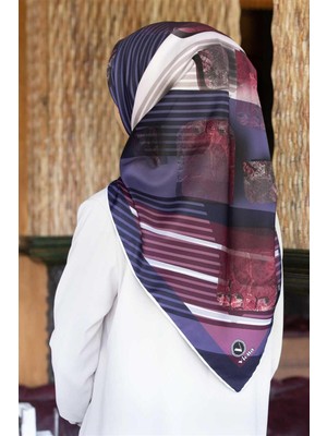 Violla Twill Çizgili ve Geometrik Desenli Mor Renkli 90X90 Eşarp (Ipek Içermez) Kenar Dikiş Şekli El Dikişli