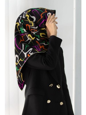 Vissona % 57 Ipek % 43 Viskontwill Ipek Soyut Geometrik Desenli Fuşya - Sarı Renkli 90X90 Eşarp Dikim Şekli : El Dikişi