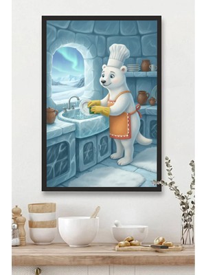 Mutfak Tablosu Mdf Tablo Mutfak Için Bulaşık Yıkayan Kutup Ayısı Deseni |mtfkmdf