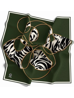 Violla Soft Çember ve Zebra Desenli Zümrüt Yeşili Renkli 90X90 Eşarp (Ipek Içermez) Kenar Dikiş Şekli El Dikişli