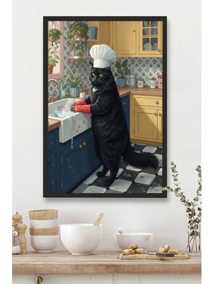 Mutfak Tablosu Mdf Tablo Mutfak Için Bulaşık Yıkayan Siyah Kedi Deseni |mtfkmdf