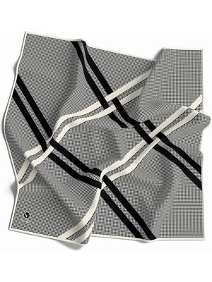 Violla Twill Çizgili Pötikareli Çizgili Desenli Krem Renkli 90X90 Eşarp (Ipek Içermez)