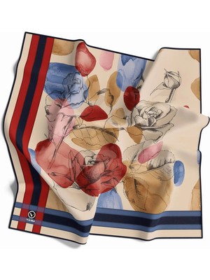 Violla Soft Çiçek Desenli Bordo - Indigo Renkli 90X90 Eşarp (Ipek Içermez) Kenar Dikiş Şekli El Dikişli