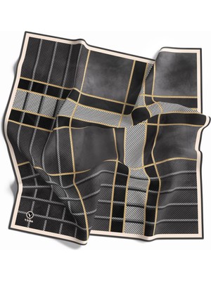 Violla Kristal Geometrik  Desenli Gri Renkli 90X90 Eşarp (Ipek Içermez) Kenar Dikiş Şekli El Dikişli
