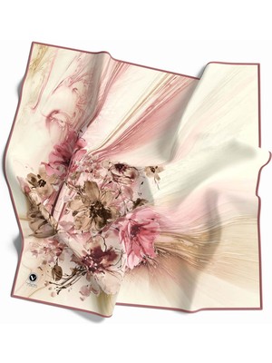 Violla Twill Çiçek Desenli Pudra Renkli 90X90 Eşarp (Ipek Içermez) Kenar Dikiş Şekli El Dikişli