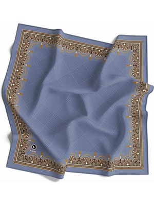 Violla Twill Yumuşak Dokulu Kenar Motifi Şal Desenli Bebe Mavisi Renkli 90X90 Eşarp (Ipek Içermez) Dikim Şekli : El Dikişi