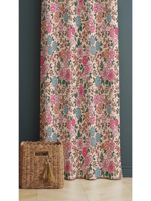 Alamodecor Pembe Çiçekli Model Tek Kanat Fon Perde