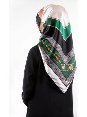 Violla Twill Gold Detaylı ve Antik Motif Desenli Petrol Yeşili Renkli 90X90 Eşarp (Ipek Içermez) Kenar Dikiş Şekli El Dikişli