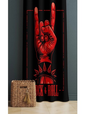 Alamodecor Kırmızı Rock Işareti El Model Tek Kanat Genç Odası Fon Perde