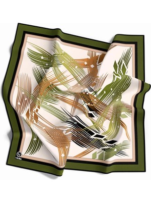 Violla Twill Geometrik Desenli Haki - Hardal Renkli 90X90 Eşarp (Ipek Içermez) Kenar Dikiş Şekli El Dikişli