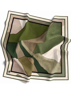 Violla Twill Geometrik Desenli Haki Renkli 90X90 Eşarp (Ipek Içermez) Kenar Dikiş Şekli El Dikişli