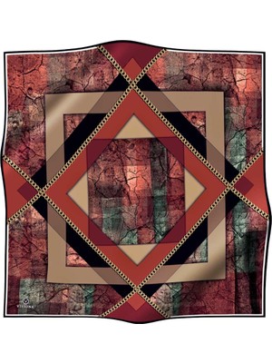 Vissona % 57 Ipek % 43 Viskon Twill Ipek Taş Efekti Desenli Taba - Siyah Renkli 90X90 Eşarp Dikim Şekli : El Dikişi