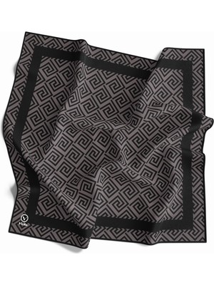 Violla Twill Minimalist Desenli Füme Renkli 90X90 Eşarp (Ipek Içermez) Kenar Dikiş Şekli El Dikişli