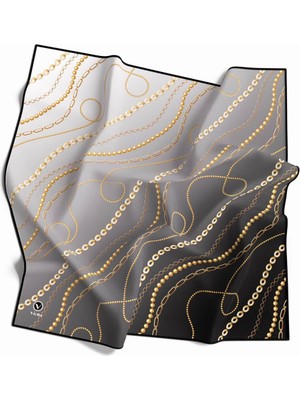 Violla Kristal Degradeli ve Zincir Desenli Gümüş Renkli 90X90 Eşarp (Ipek Içermez) Kenar Dikiş Şekli El Dikişli