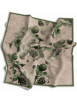 Violla Twill Gül Desenli Zümrüt Yeşili Renkli 90X90 Eşarp (Ipek Içermez) Kenar Dikiş Şekli El Dikişli