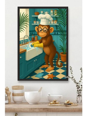 Mutfak Tablosu Mdf Tablo Mutfak Için Bulaşık Yıkayan Maymun Deseni |mtfkmdf