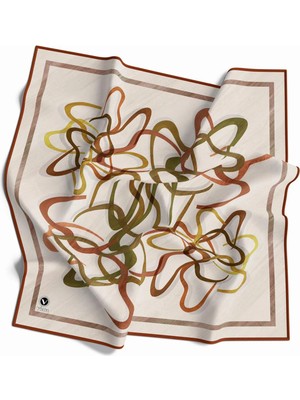 Violla Twill Çizgili Geometrik Desenli Taba Renkli 90X90 Eşarp (Ipek Içermez) Kenar Dikiş Şekli El Dikişli