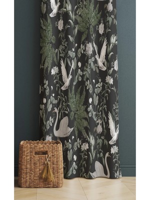 Alamodecor Orman ve Kuş Detaylı Model Tek Kanat Oturma Odası Salon Fon Perde