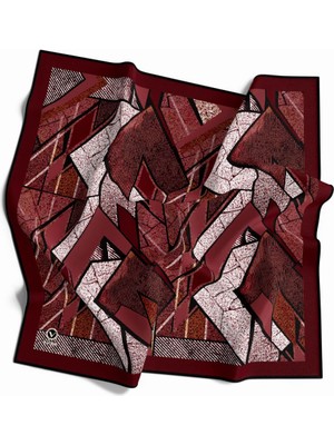 Violla Kristal Geometrik Desenli Bordo Renkli 90X90 Eşarp (Ipek Içermez) Kenar Dikiş Şekli El Dikişli