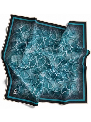 Violla Kristal Geometrik Desenli Petrol Mavisi Renkli 90X90 Eşarp (Ipek Içermez) Kenar Dikiş Şekli El Dikişli