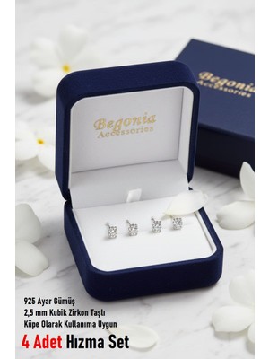 Begonia Accessories 925 Ayar Gümüş Yuvarlak Kesim Minimal Zirkon Taşlı 4 Adet Hızma Set – Tragus Küpe, Unisex Takı, Zarif & Şık Tasarım, Günlük ve Özel Gün Kullanımı