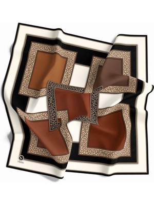 Violla Kristal Geometrik Desenli Taba Renkli 90X90 Eşarp (Ipek Içermez) Kenar Dikiş Şekli El Dikişli