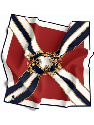 Violla Twill Barok Desenli Kırmızı - Lacivert Renkli 90X90 Dikim Şekli : El Dikişi Eşarp (Ipek Içermez)