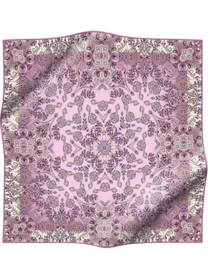 Vissona %100 Twill Ipek Şal Desenli Pembe Renkli 90X90 Eşarp Dikim Şekli : El Dikişi