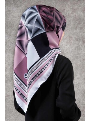 Violla Twill Geometrik Desenli Pudra - Krem Renkli 90X90 Eşarp (Ipek Içermez) Kenar Dikiş Şekli El Dikişli