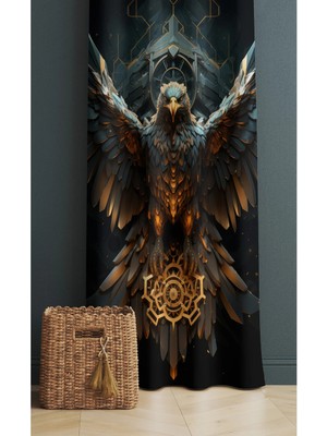 Alamodecor Ateş ve Kartal Model Tek Kanat Genç Odası Fon Perde