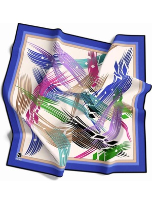 Violla Twill Geometrik Desenli Saks Renkli 90X90 Eşarp (Ipek Içermez) Kenar Dikiş Şekli El Dikişli