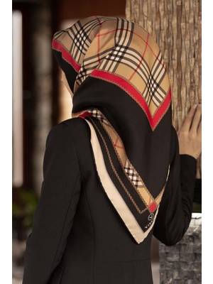 Vissona % 57 Ipek % 43 Viskon Twill Ipek Ekose Desenli Kırmızı Renkli 90X90 Eşarp Dikim Şekli : El Dikişi