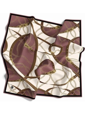 Violla Twill Kemer ve Zincir Desenli Gül Kurusu Renkli 90X90 Eşarp (Ipek Içermez) Kenar Dikiş Şekli El Dikişli