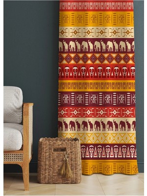 Alamodecor Etnik Desenli Baskılı Fon Perde 140 x 260 cm Kaliteli - Dijital Baskılı Fon Perde