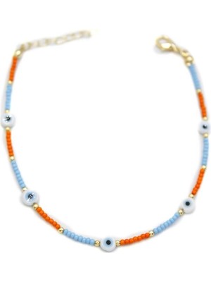 İsmiyle Al Nazar Boncuklu  Halhal - Beyaz