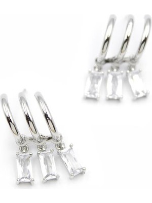 İsmiyle Al Büyük Baget Taşlı Küpe - Gümüş