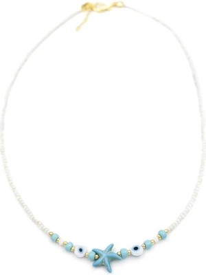 İsmiyle Al Boncuk Deniz Yıldzı Kolye - Beyaz