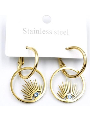 İsmiyle Al Göz Çelik Halka Küpe - Altın