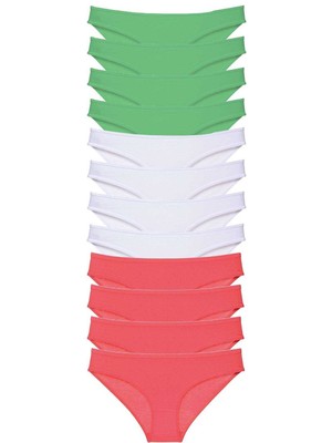 İsmiyle Al 12 Adet Süper Eko Set Likralı Kadın Slip Külot Yeşil Beyaz Fuşya